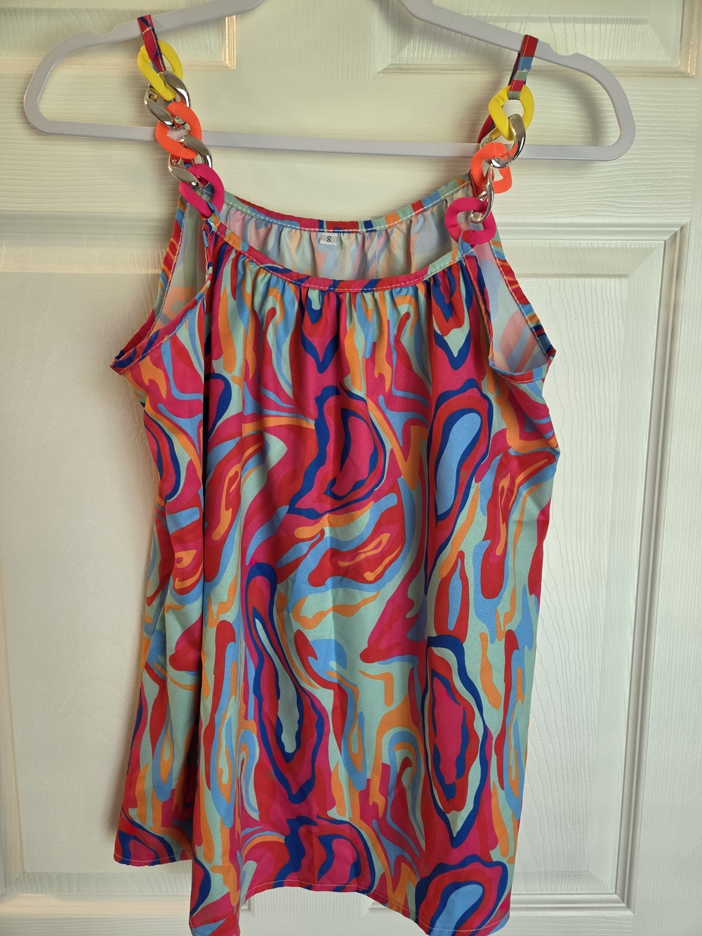 Multicolor Swirl Tank Top With Chain-link Straps
